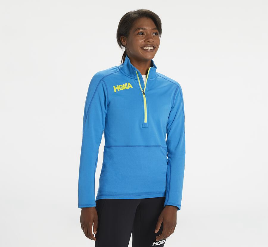 Hoka One One Top Damske Modre - 1/2 Zips Midlayer - 41075-DSBF